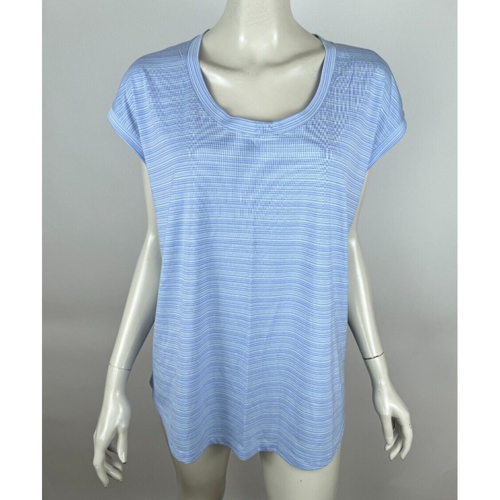 Athleta Cloudlight‎ Stratus Striped Tee Women 1X NWT Sleeveless Scoop Neck Blue